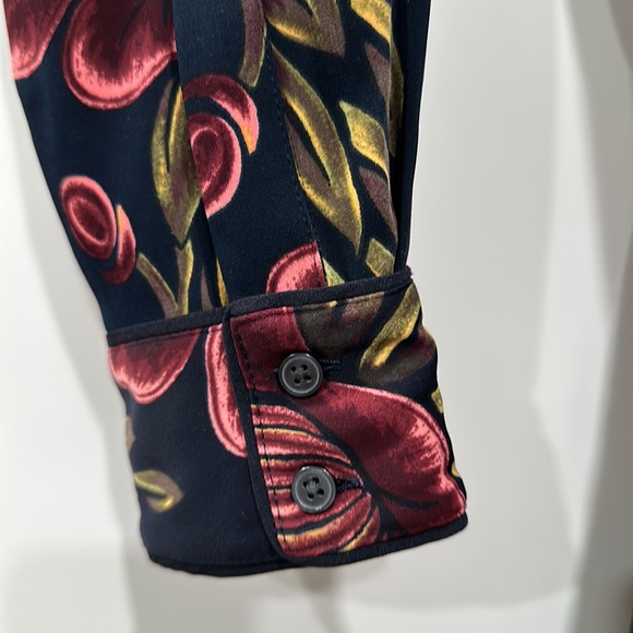 Ann Taylor Navy Blue Floral Print Tie Belt Shift Shirt Dress Long Sleeve M NWT - Picture 5 of 12